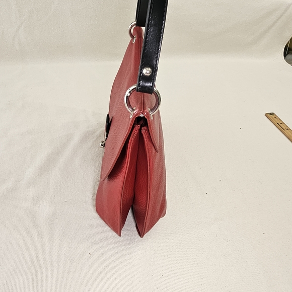 VALENTINA RED LEATHER SILVER HARDWARE HANDBAG MADE IN ITALY - Picture 4 of 15